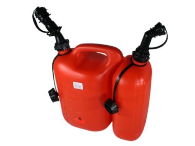 5L+3L double jerrycan with quick-stop spout - red