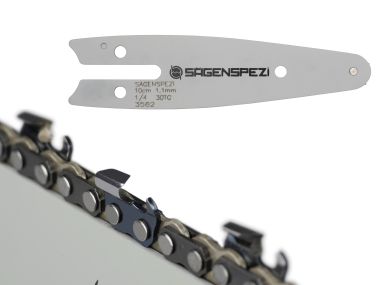 10cm Sgenspezi Schwert Set mit 1 Halbmeielkette 1/4NP 30TG 1,1mm passend fr Mini Einhand Kettensge Akku Elektro Gehlzschneider
