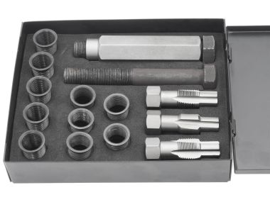 Professional repair kit for thread spark plug M14 x 1.25 with tapping and inserts for chainsaws and other small devices